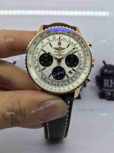 Swiss Copy Breitling 1884 Chronometre Navitimer Watch Rose Gold Case White Dial